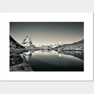 Matterhorn mirroring Swiss Alps bw / Swiss Artwork Photography Posters and Art